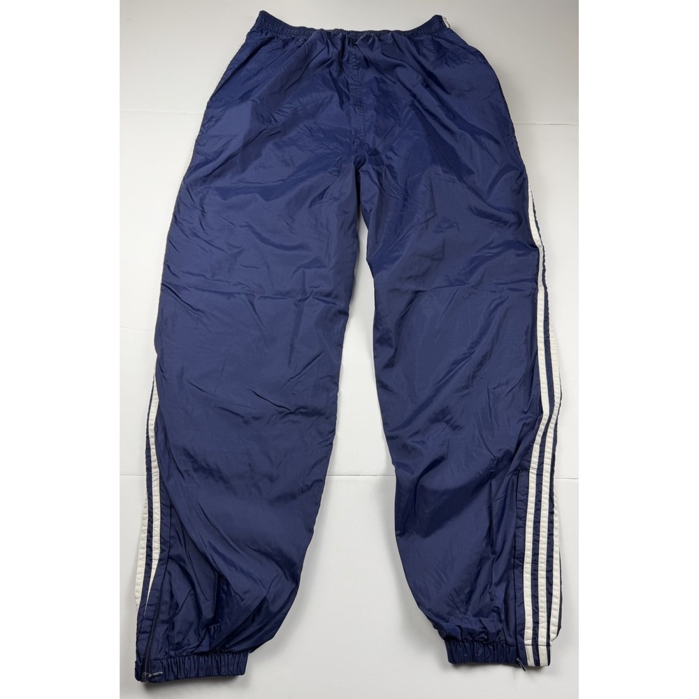 Vintage Y2K Adidas 3 Stripe Windbreaker Track Pants Blue Large with Zip Ankles - Picture 6 of 12